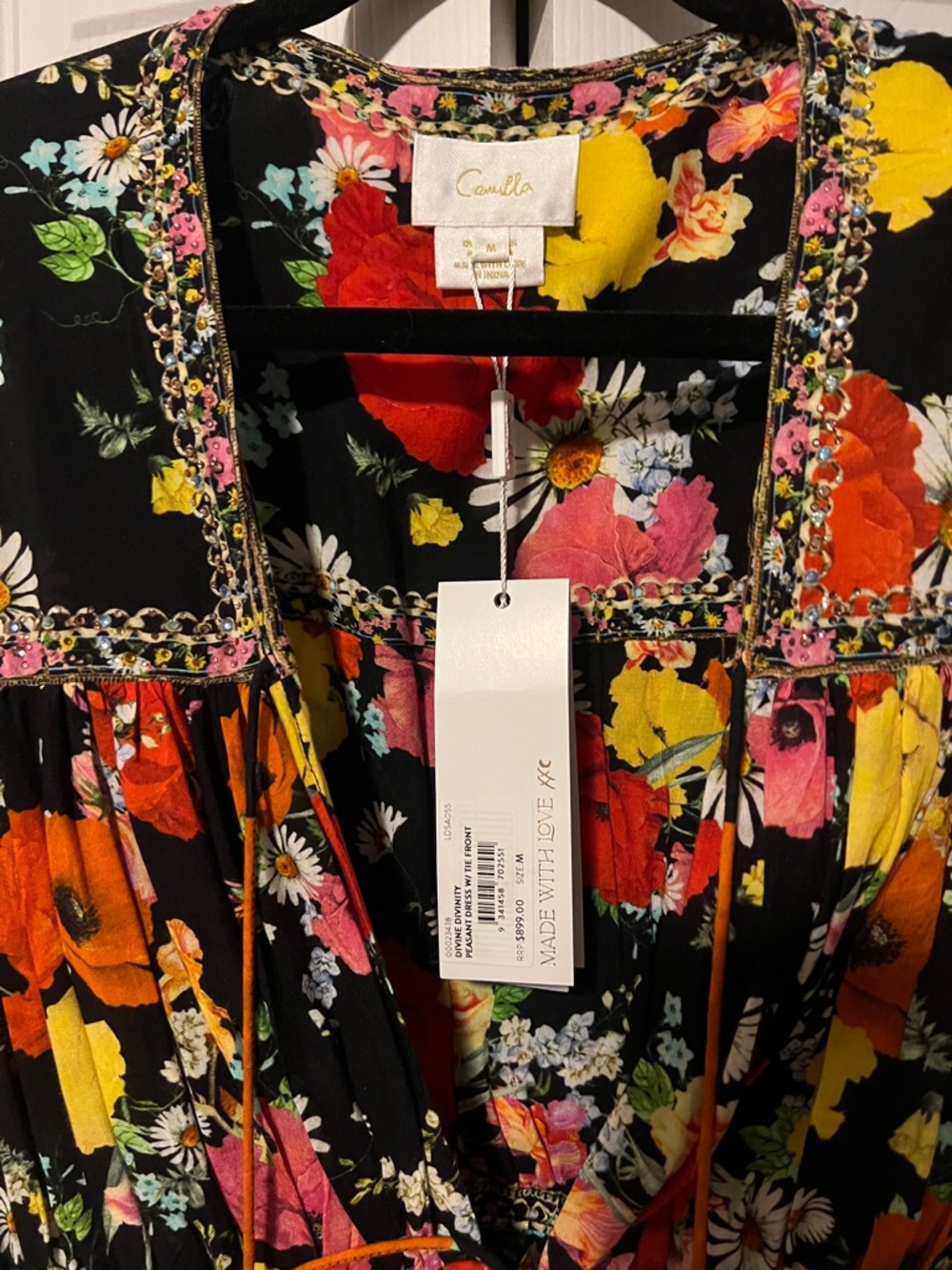 NWT Camilla Peasant Front Tie Maxi Dress in Divine Divinity - Picture 5 of 6